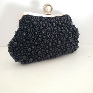 Caleesa Evening Black Pearl-Embellished Clutch Purse